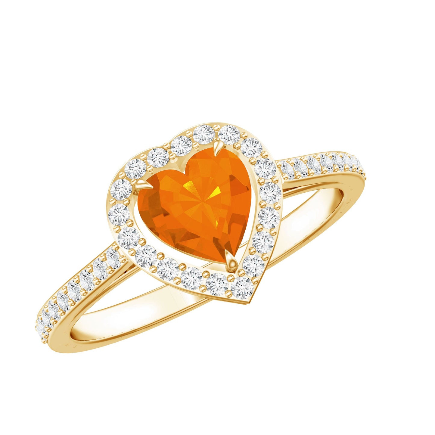 0.9 Carat Heart Shape Fire Opal Engagement Ring with Diamond Halo