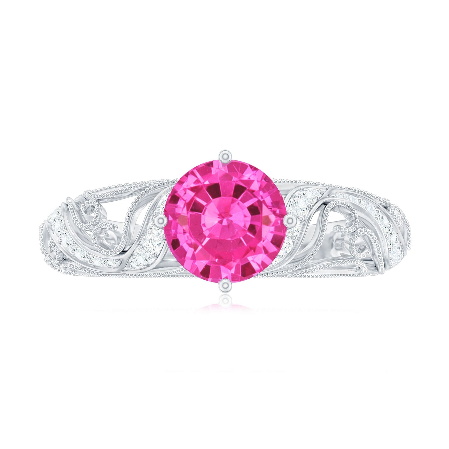 Lab Grown Pink Sapphire Antique Engagement Ring With Diamond
