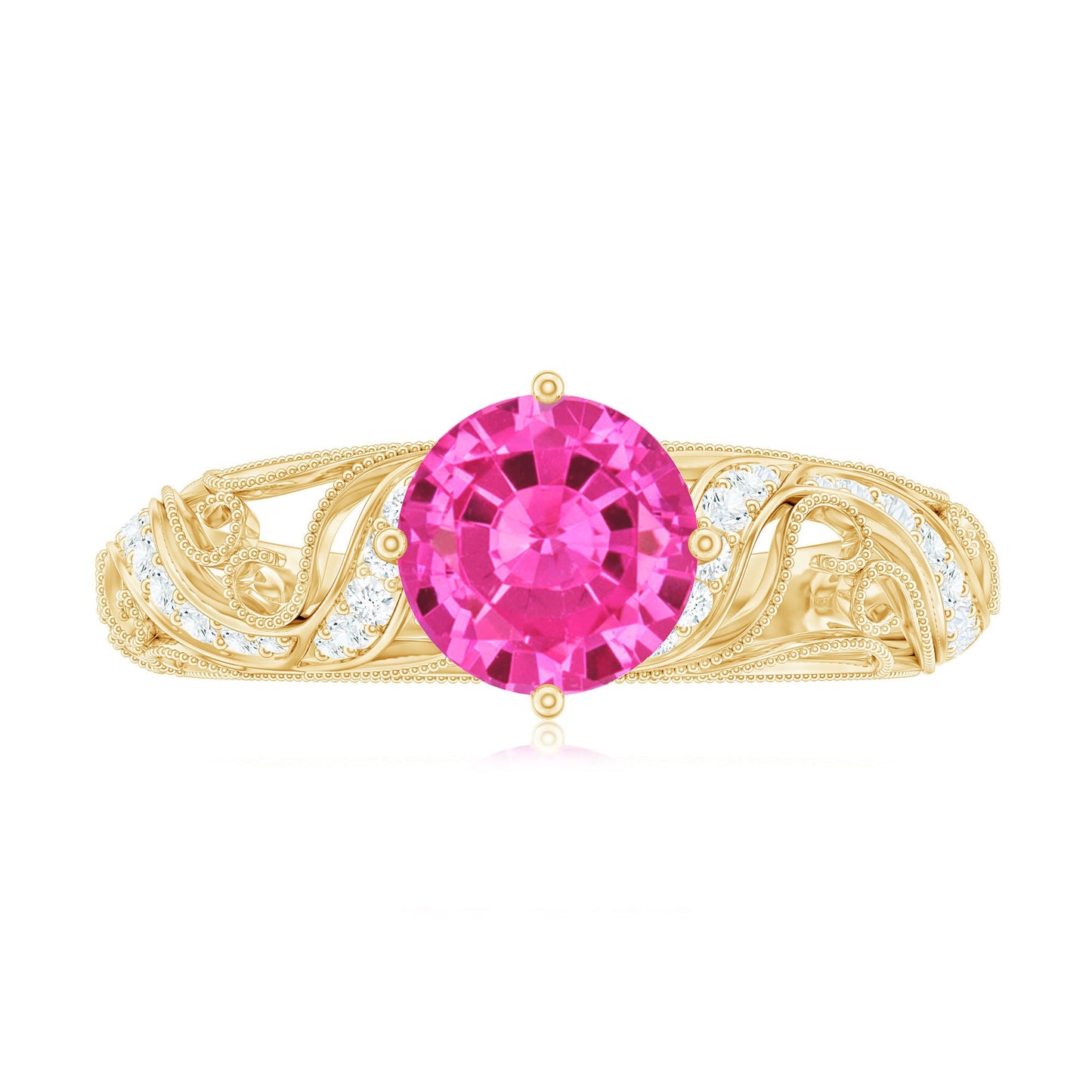 Lab Grown Pink Sapphire Antique Engagement Ring With Diamond