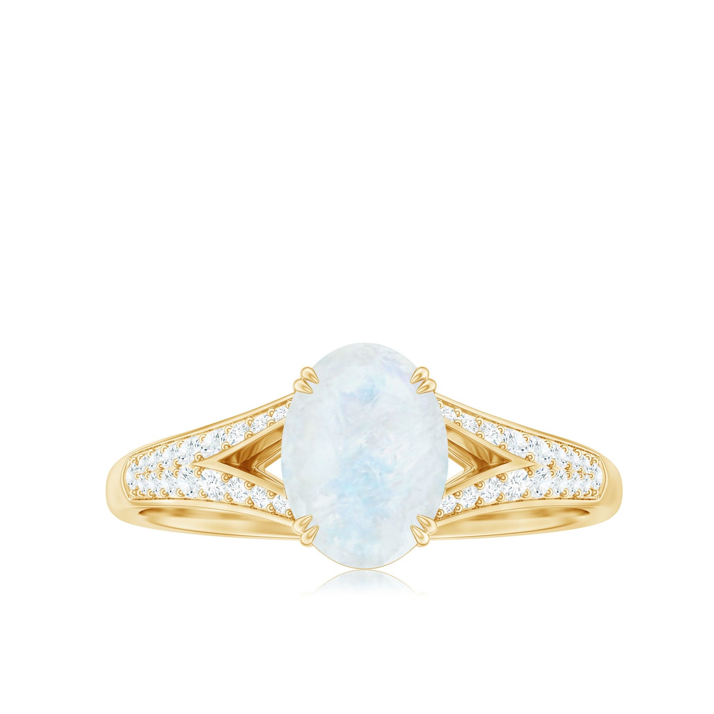 0.6 Carat Oval Cut Moonstone Solitaire Engagement Ring with Diamond Accent