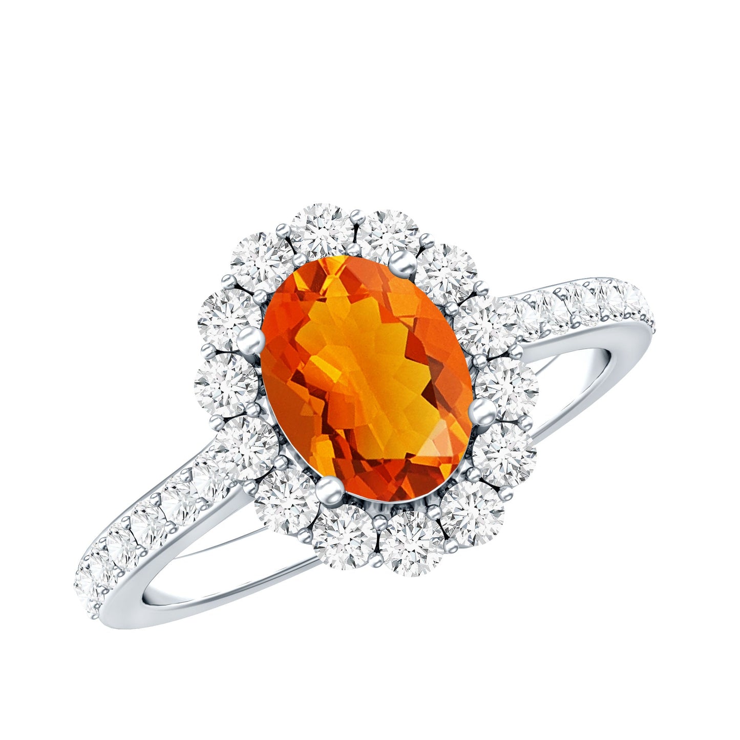 Orange Fire Opal Oval Shape Engagement Ring with Moissanite