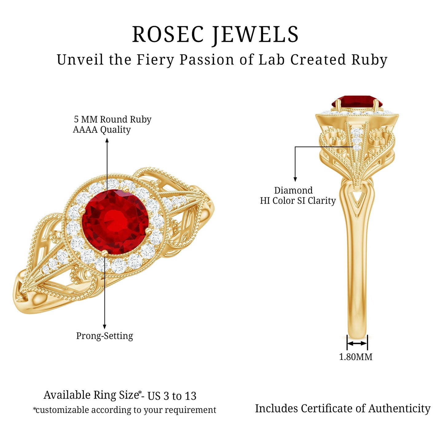 Lab Created Ruby and Diamond Vintage Engagement Ring