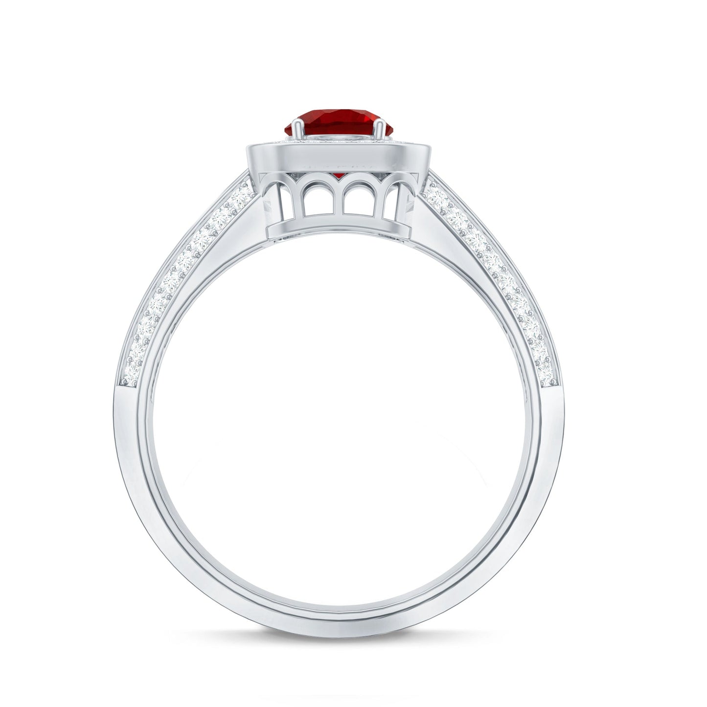 Lab Grown Ruby and Moissanite Halo Engagement Ring