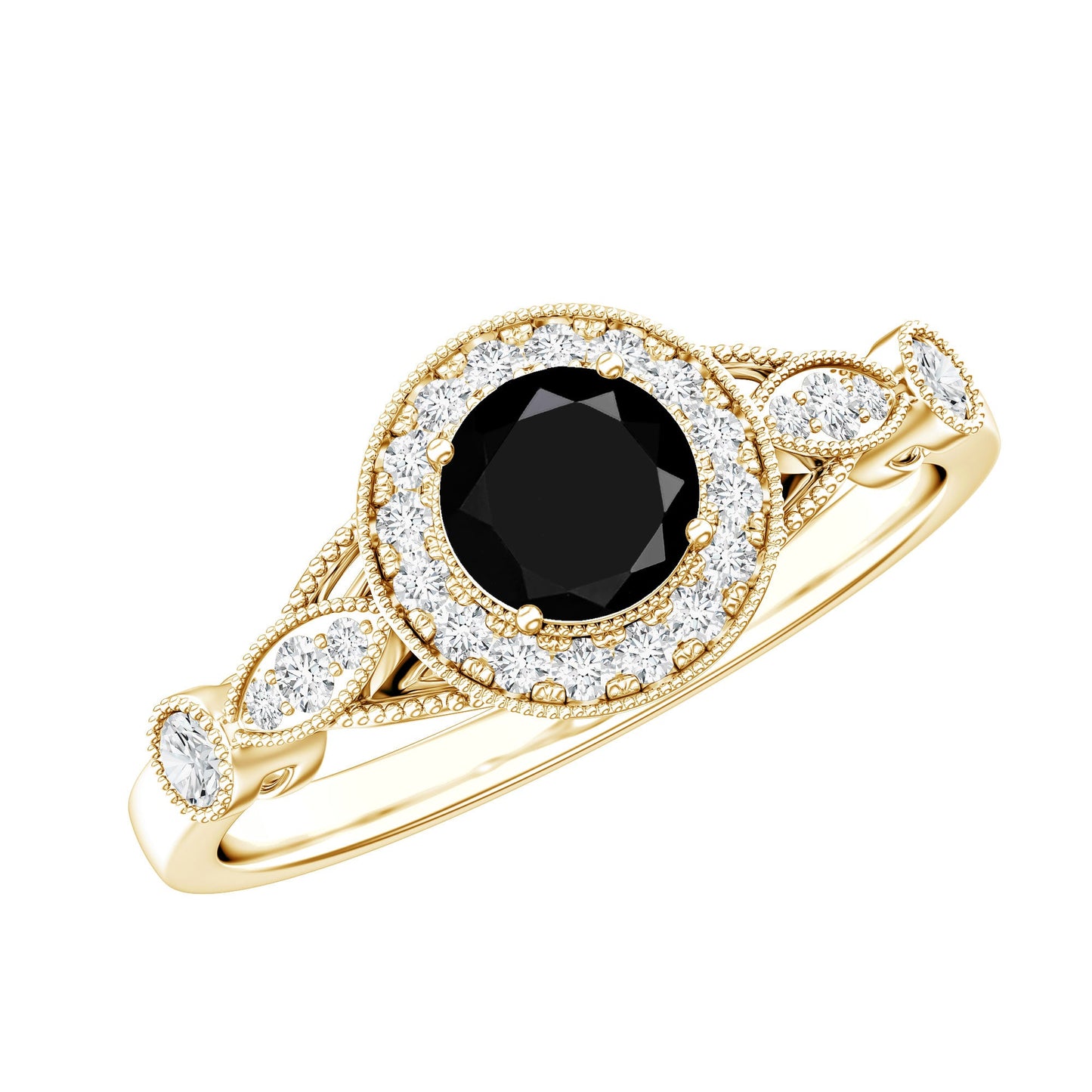 Vintage Inspired 0.8 Carat Lab Grown Black and White Diamond Engagement Ring with Halo