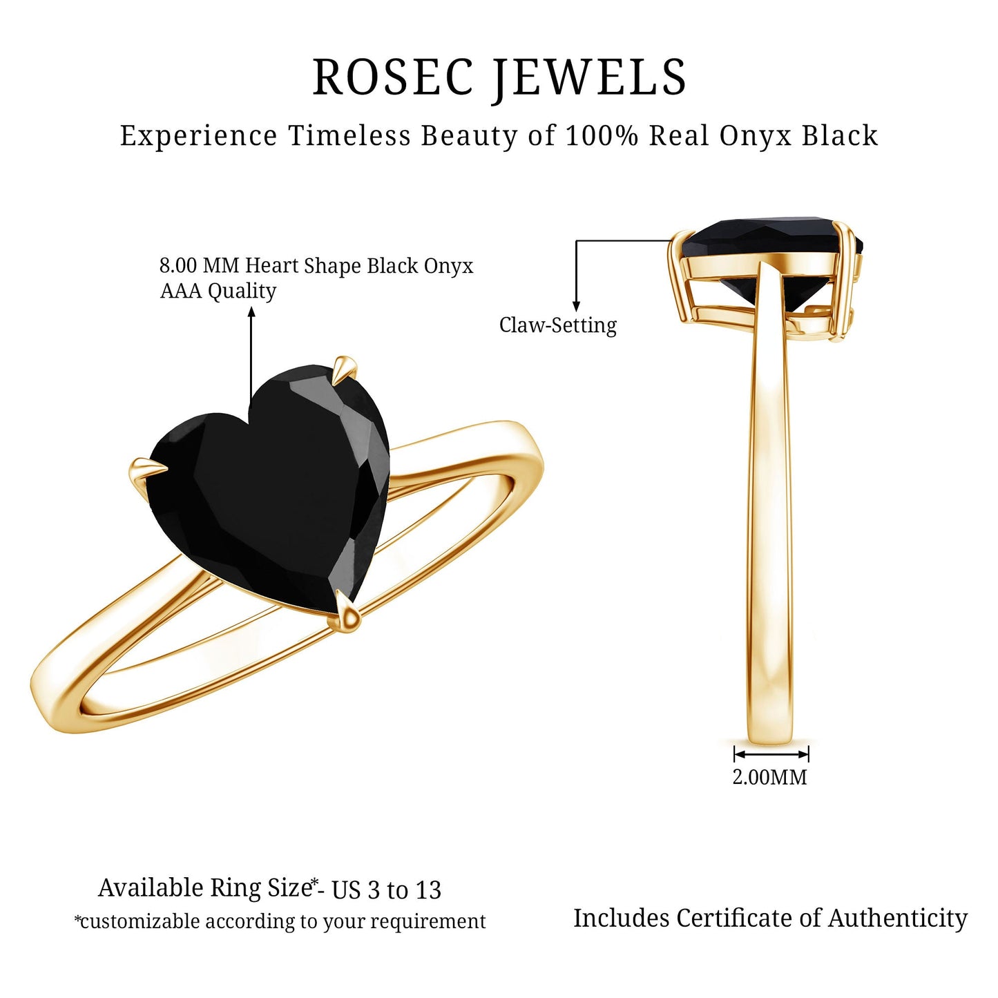 Solitaire Black Onyx Heart Promise Ring for Women
