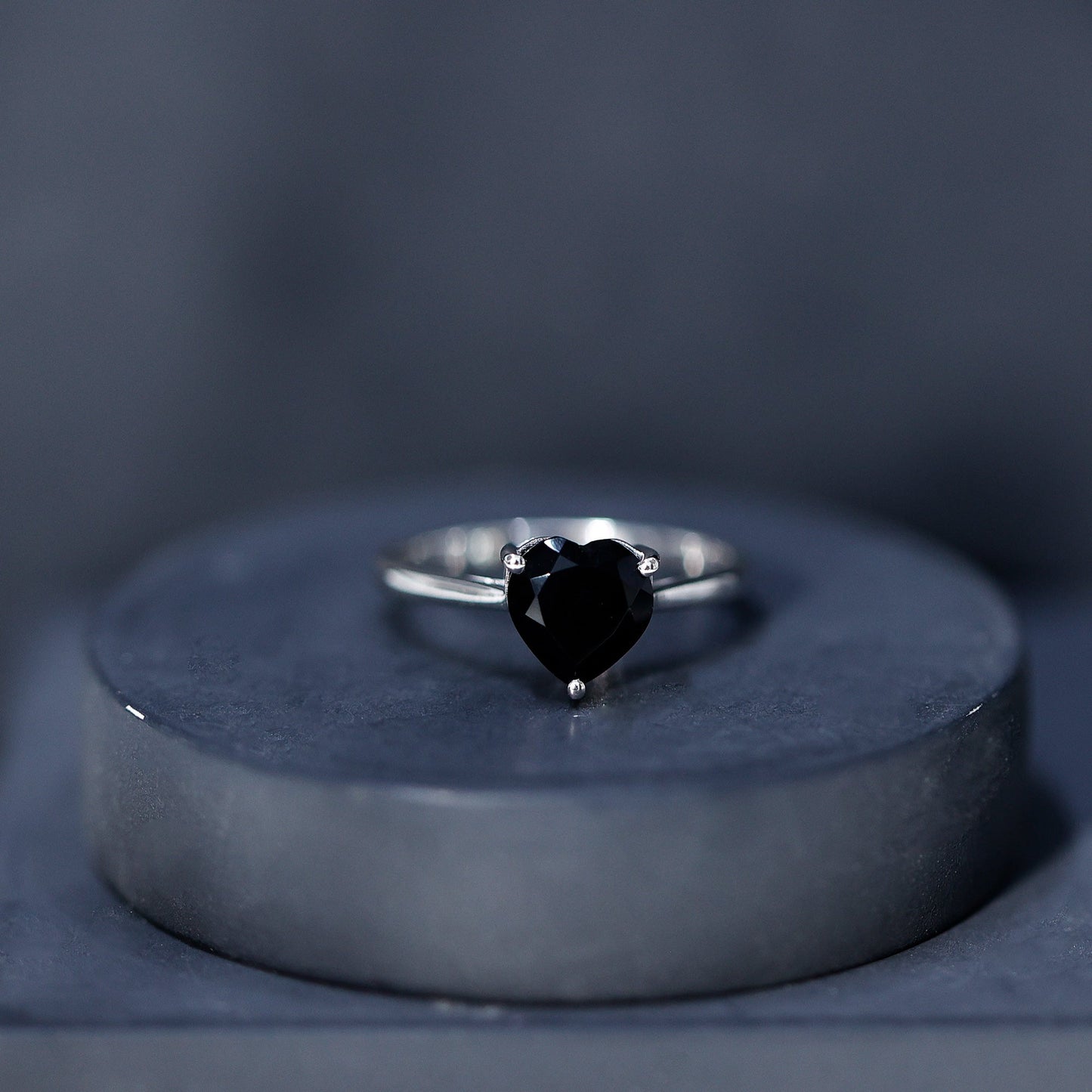 Heart Shaped Created Black Diamond Solitaire Promise Ring