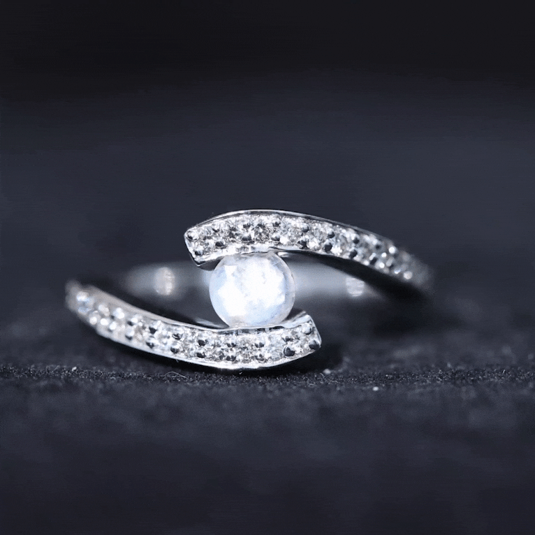 Real Moonstone Bypass Engagement Ring with Diamond