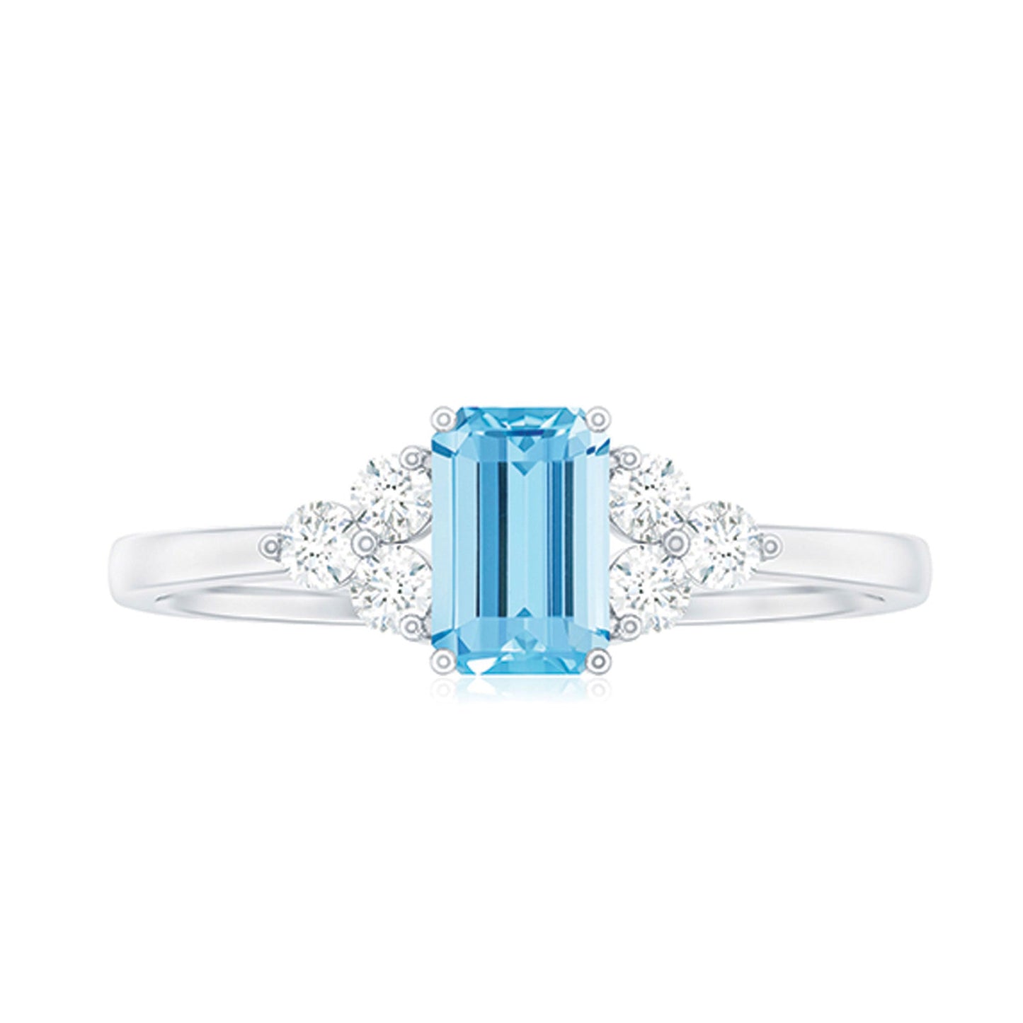 Aquamarine Emerald Cut Engagement Ring with Diamond Trio