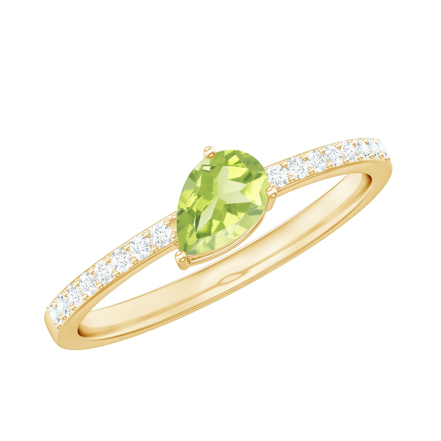 Natural 1 Carat Pear Shape Peridot Engagement Ring with Diamond
