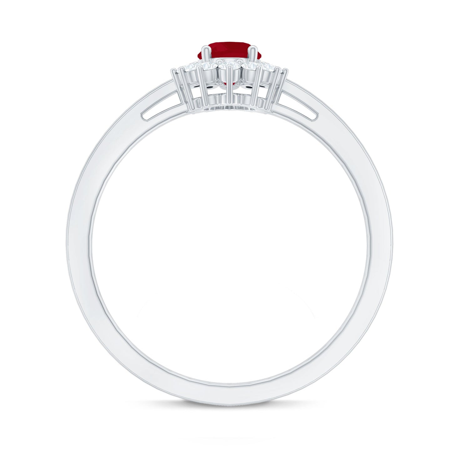 Natural 0.6 Carat Ruby Oval Engagement Ring with Diamond Halo