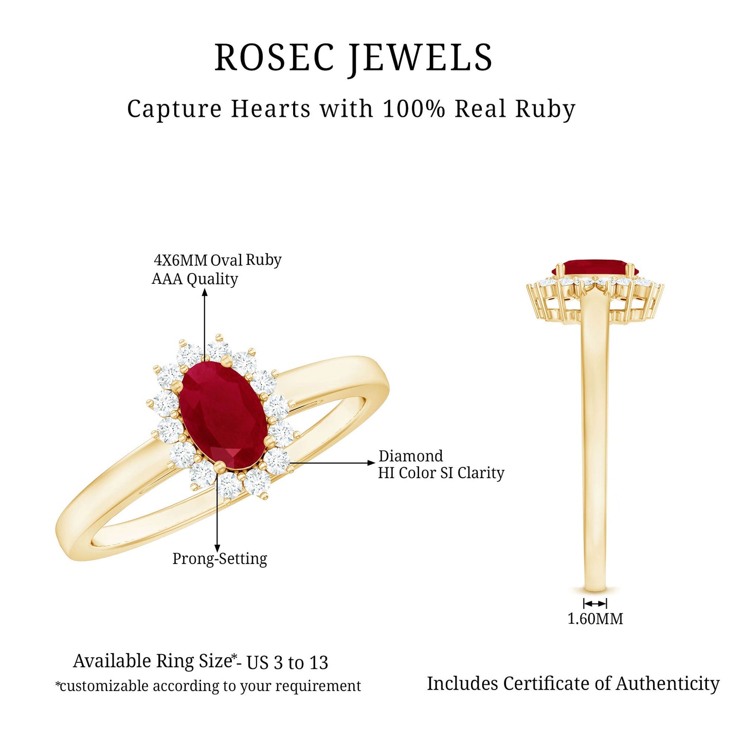 Natural 0.6 Carat Ruby Oval Engagement Ring with Diamond Halo