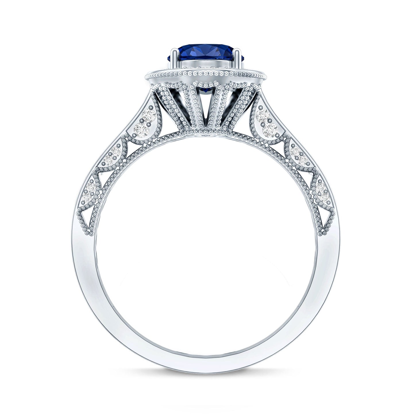 Certified 1.5 Carat Lab Grown Blue Sapphire Engagement Ring with Diamond Halo