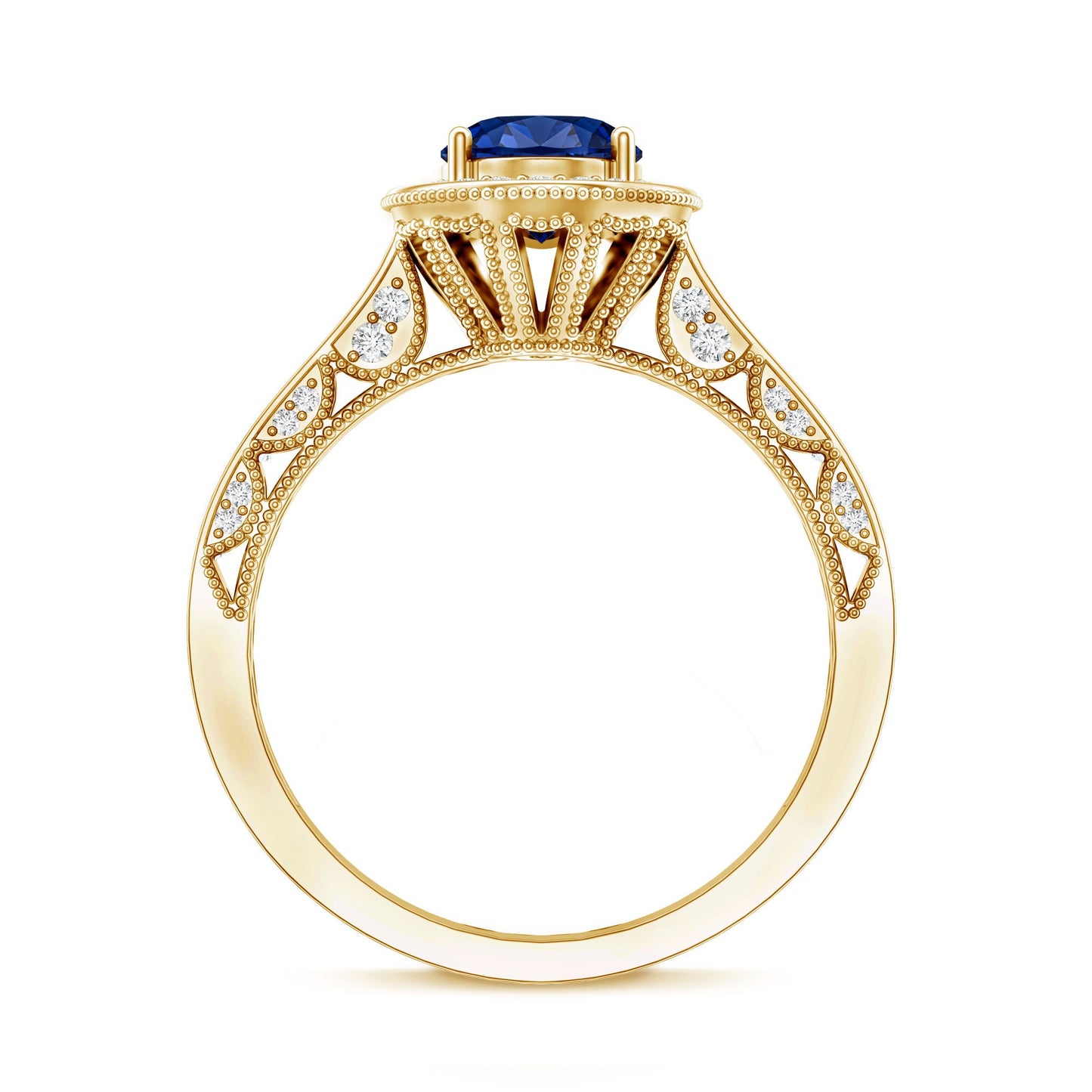 Certified 1.5 Carat Lab Grown Blue Sapphire Engagement Ring with Diamond Halo