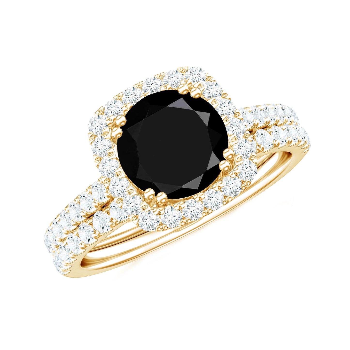 Certified 2 Carat Lab Grown Black Diamond Halo Engagement Ring with Wedding Band