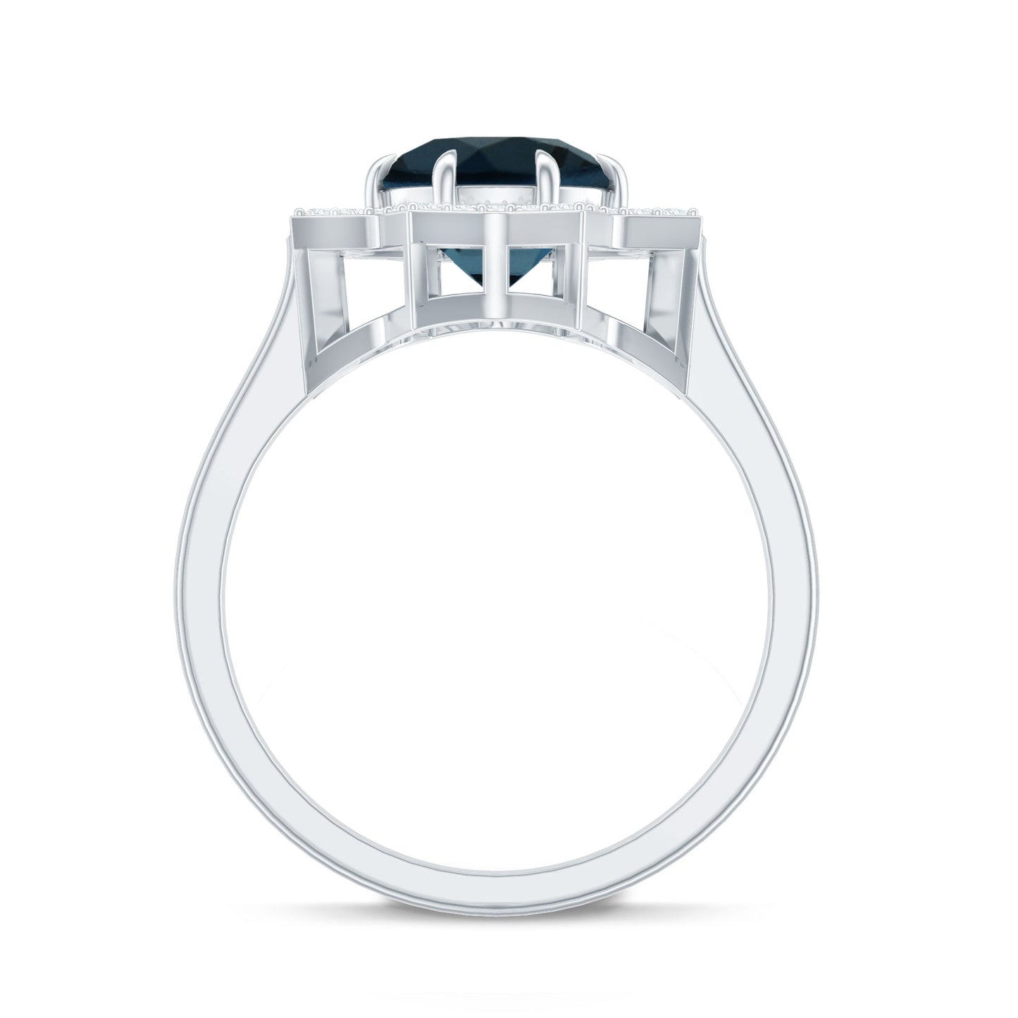 Round Cut London Blue Topaz Cocktail Halo Ring with Diamonds