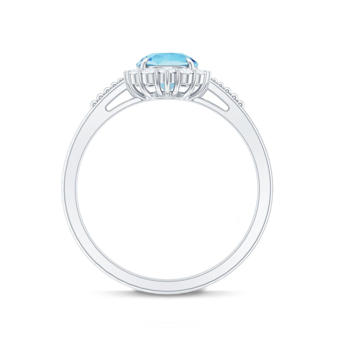 Natural 0.8 Carat Aquamarine Halo Engagement Ring with Diamond