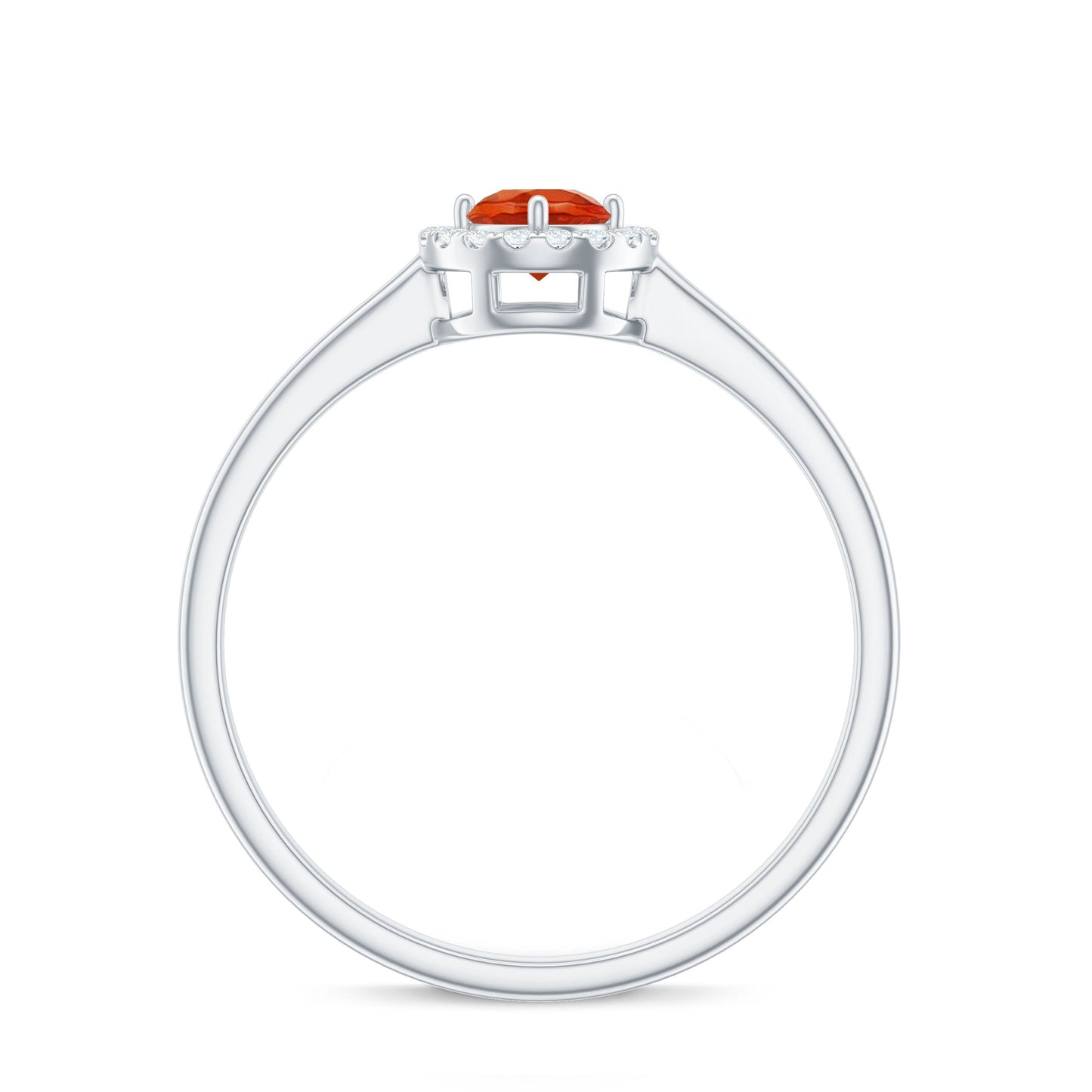 Natural Fire Opal Promise Ring with Diamond Halo