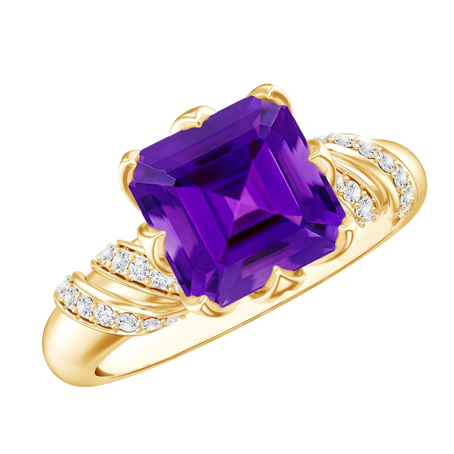 Vintage Looking 3 Carat Amethyst Asscher Cut Engagement Ring with Diamond