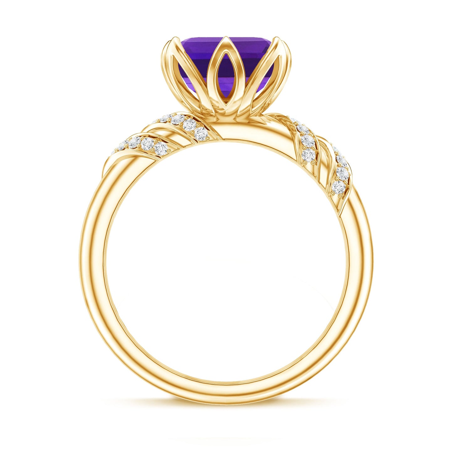 Vintage Looking 3 Carat Amethyst Asscher Cut Engagement Ring with Diamond