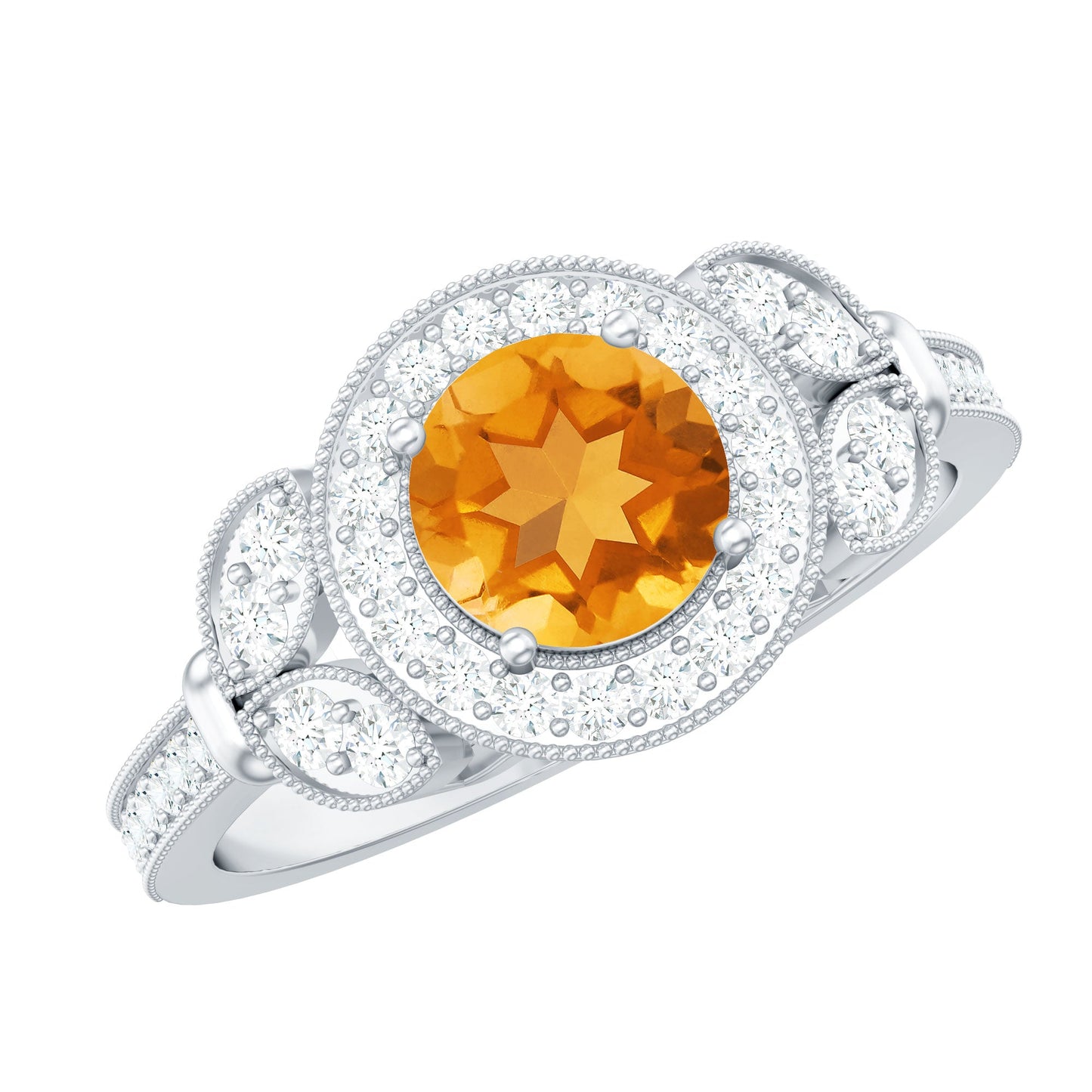Vintage Style 1.2 Carat Citrine Engagement Ring with Diamond Halo