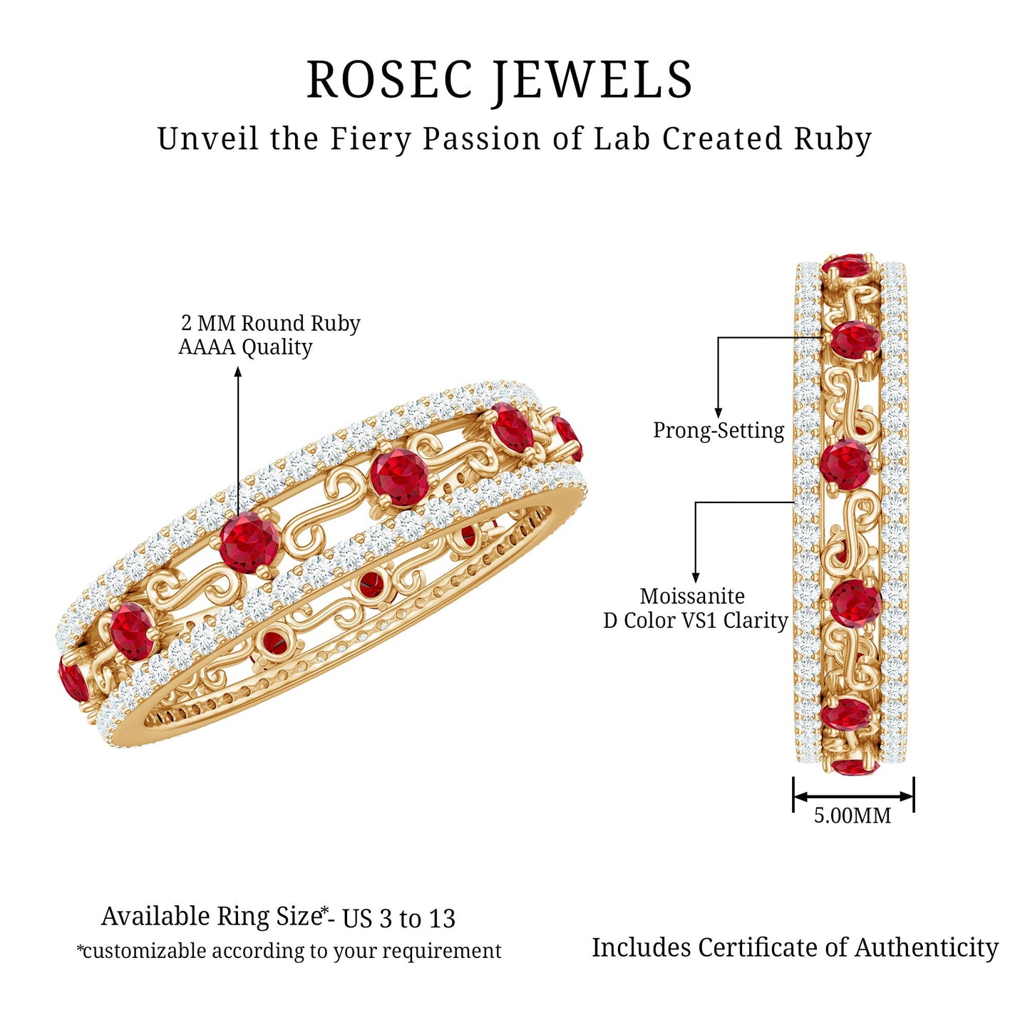 Classic Lab Created Ruby and Moissanite Eternity Wedding Band