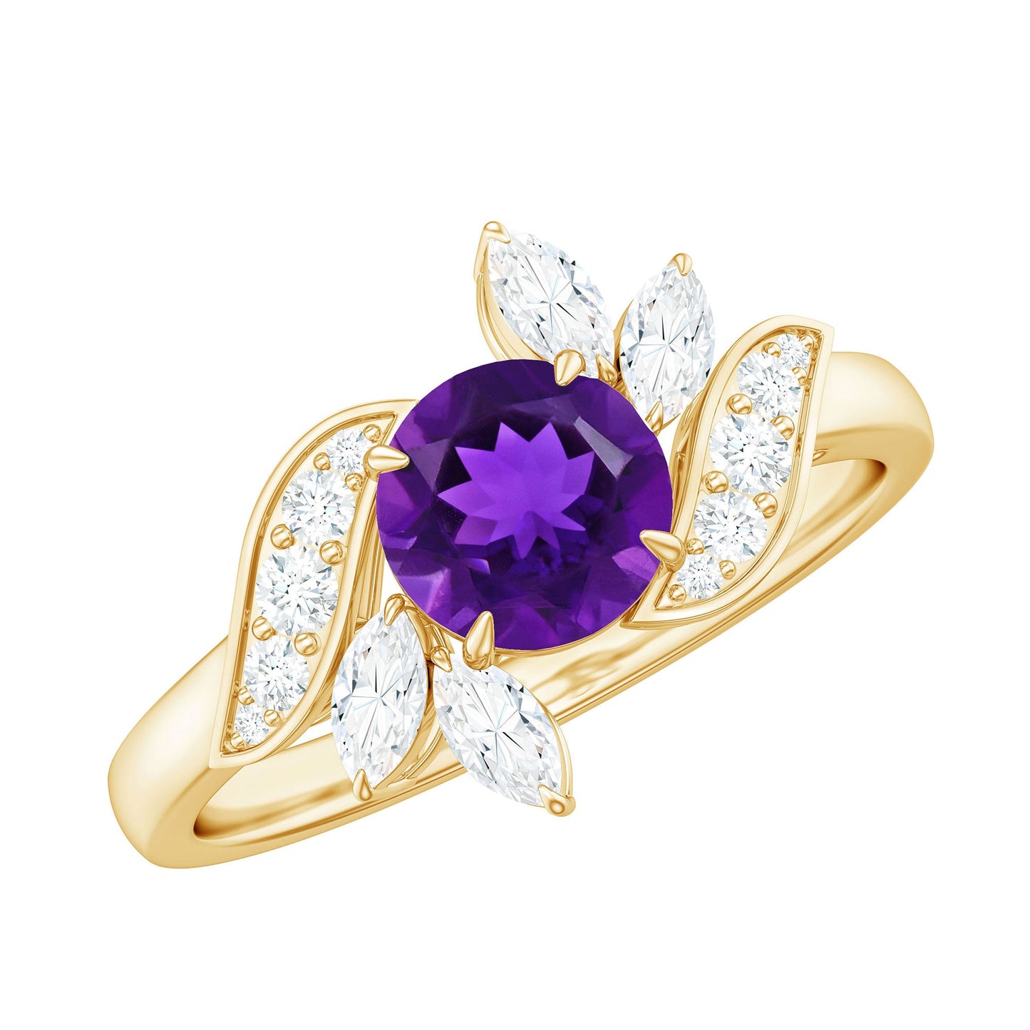 1.2 Carat Nature Inspired Amethyst Engagement Ring with Diamond