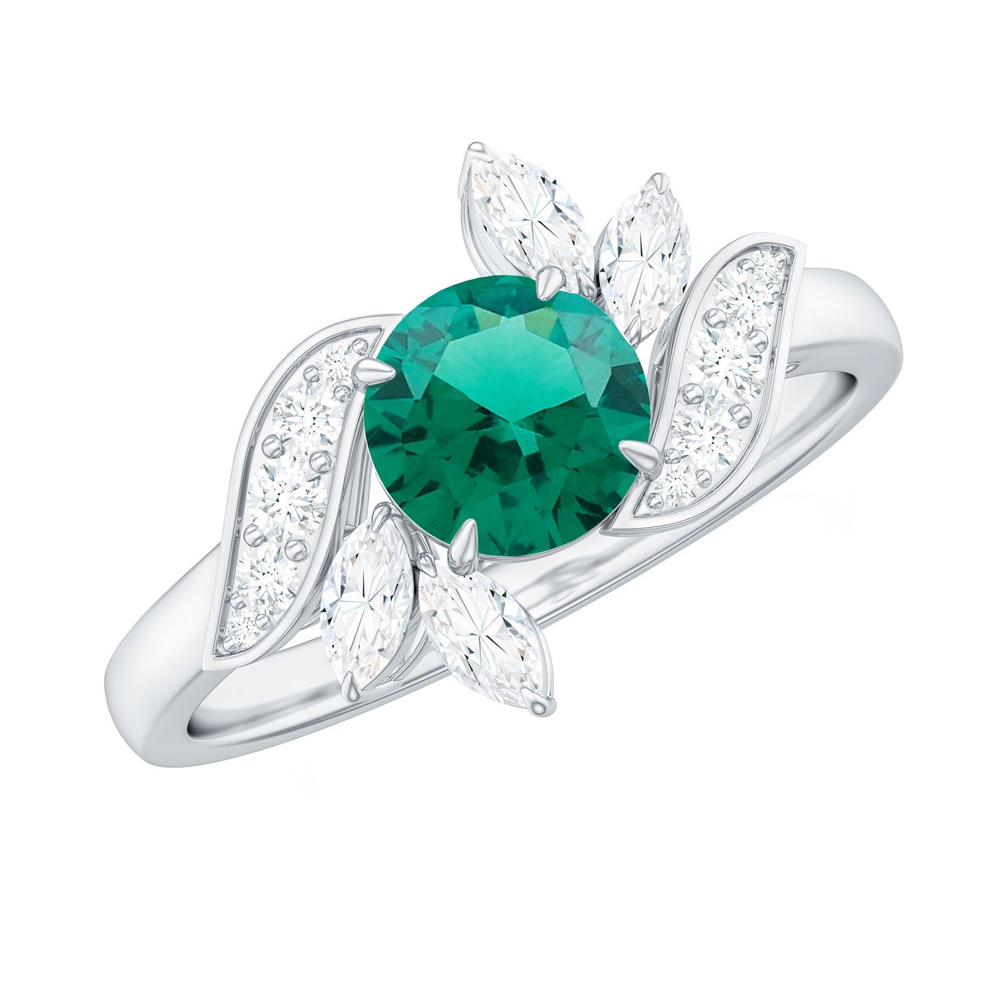 Nature Inspired Lab Grown Emerald Engagement Ring with Diamond