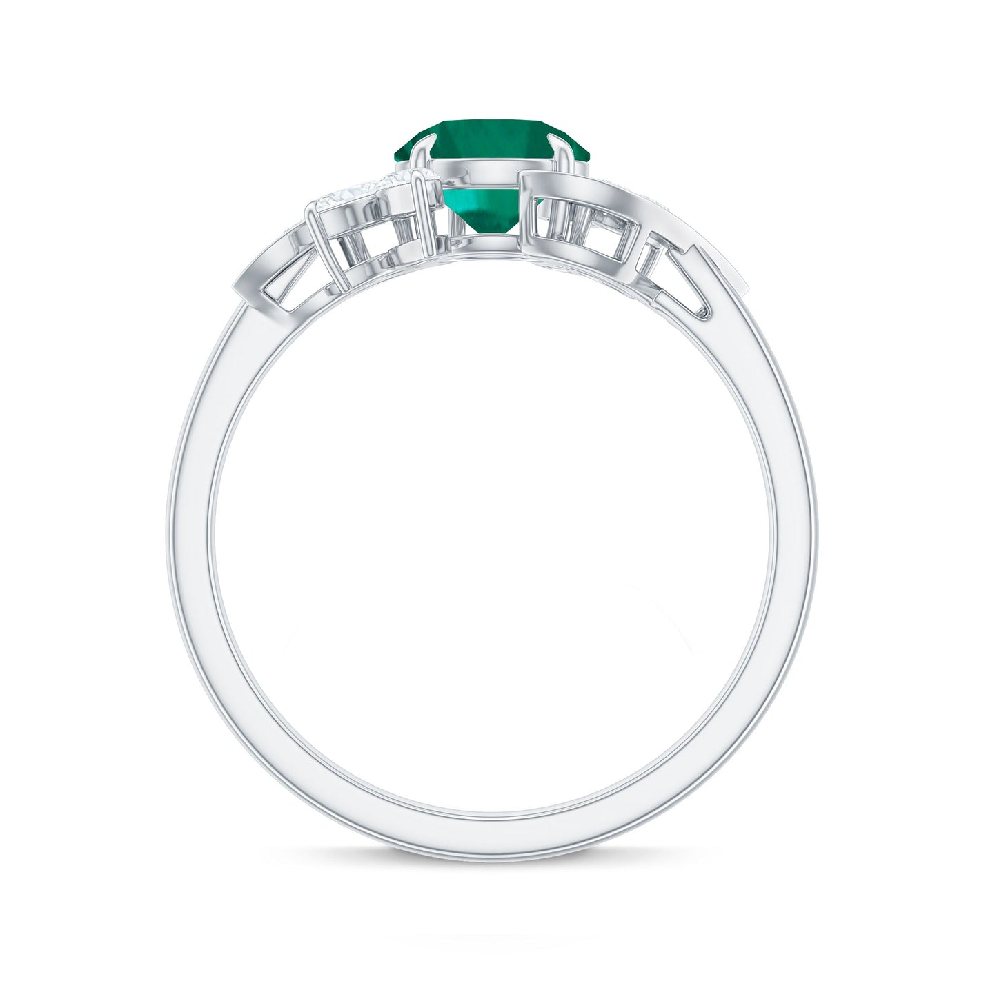 Nature Inspired Lab Grown Emerald Engagement Ring with Diamond