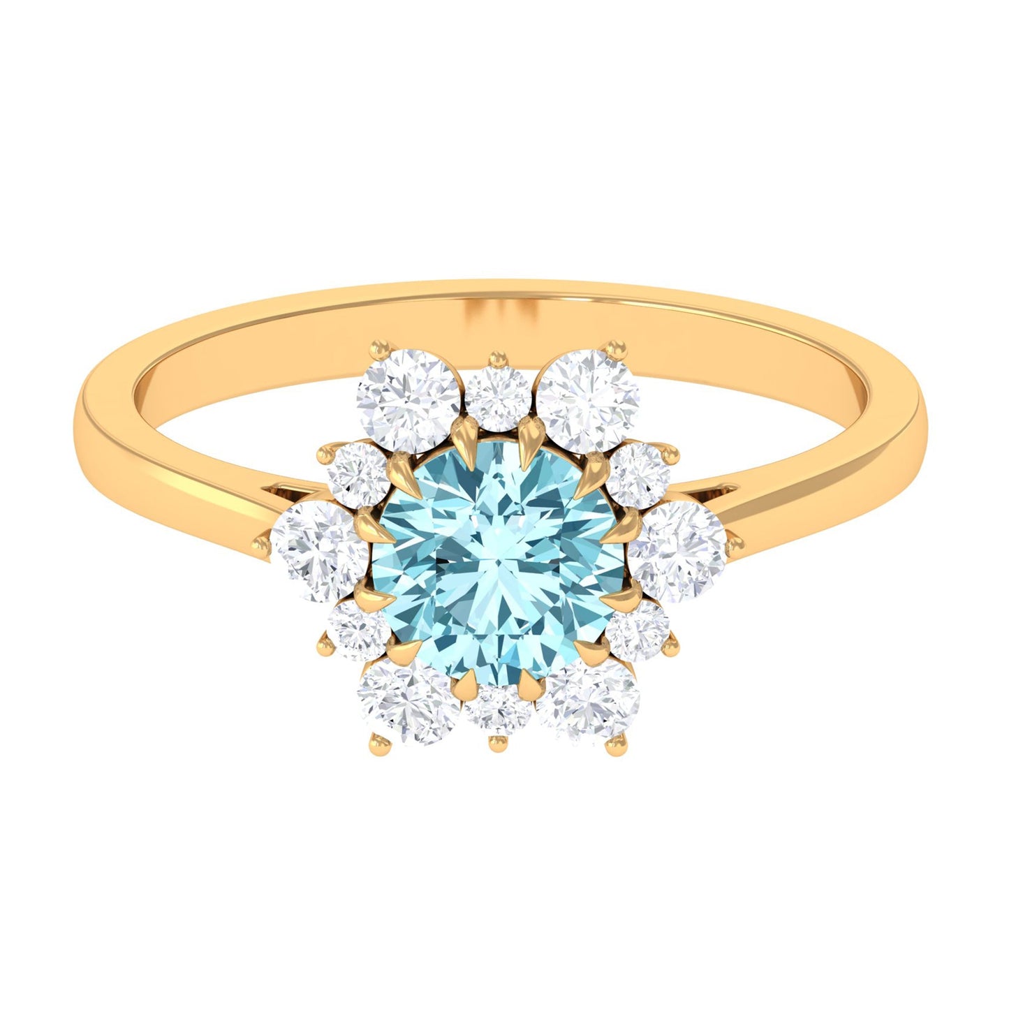 Natural 0.8 CT Aquamarine Statement Engagement Ring with Diamond Halo