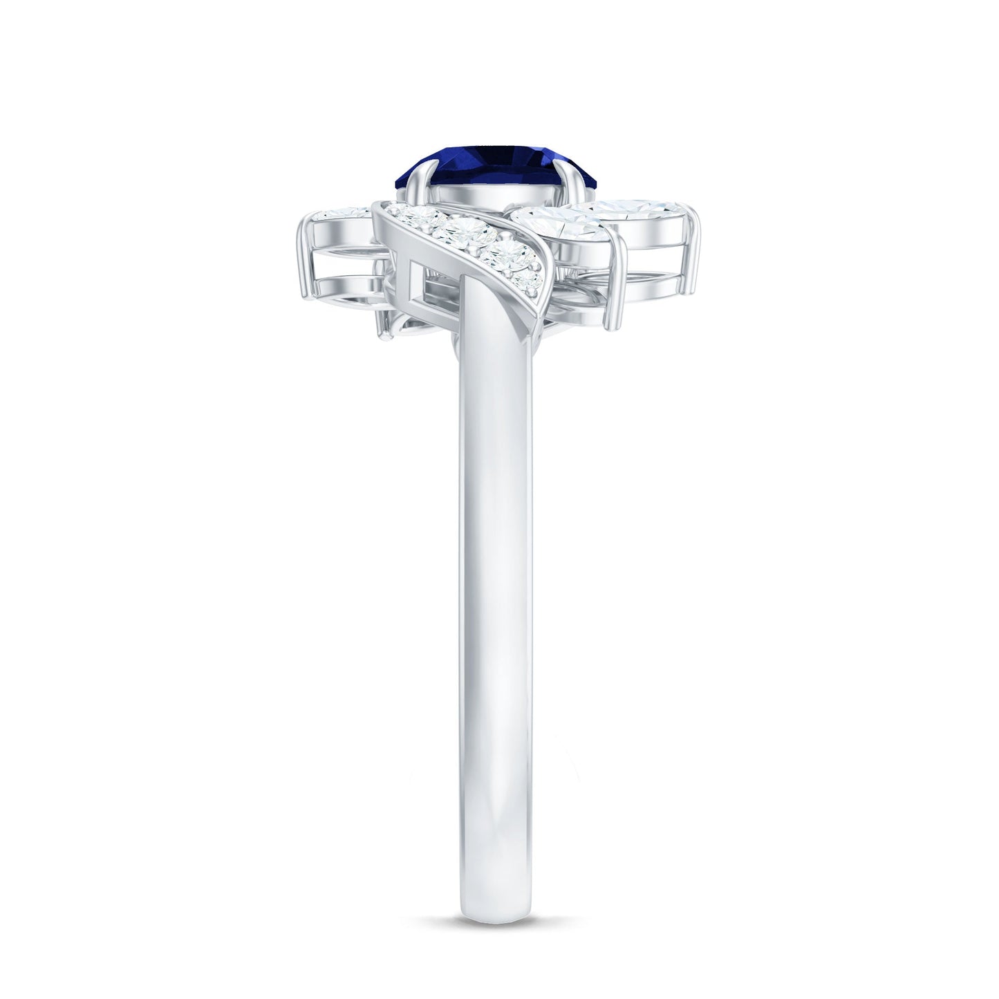 Nature Inspired 1 Carat Lab Grown Blue Sapphire Engagement Ring with Diamond