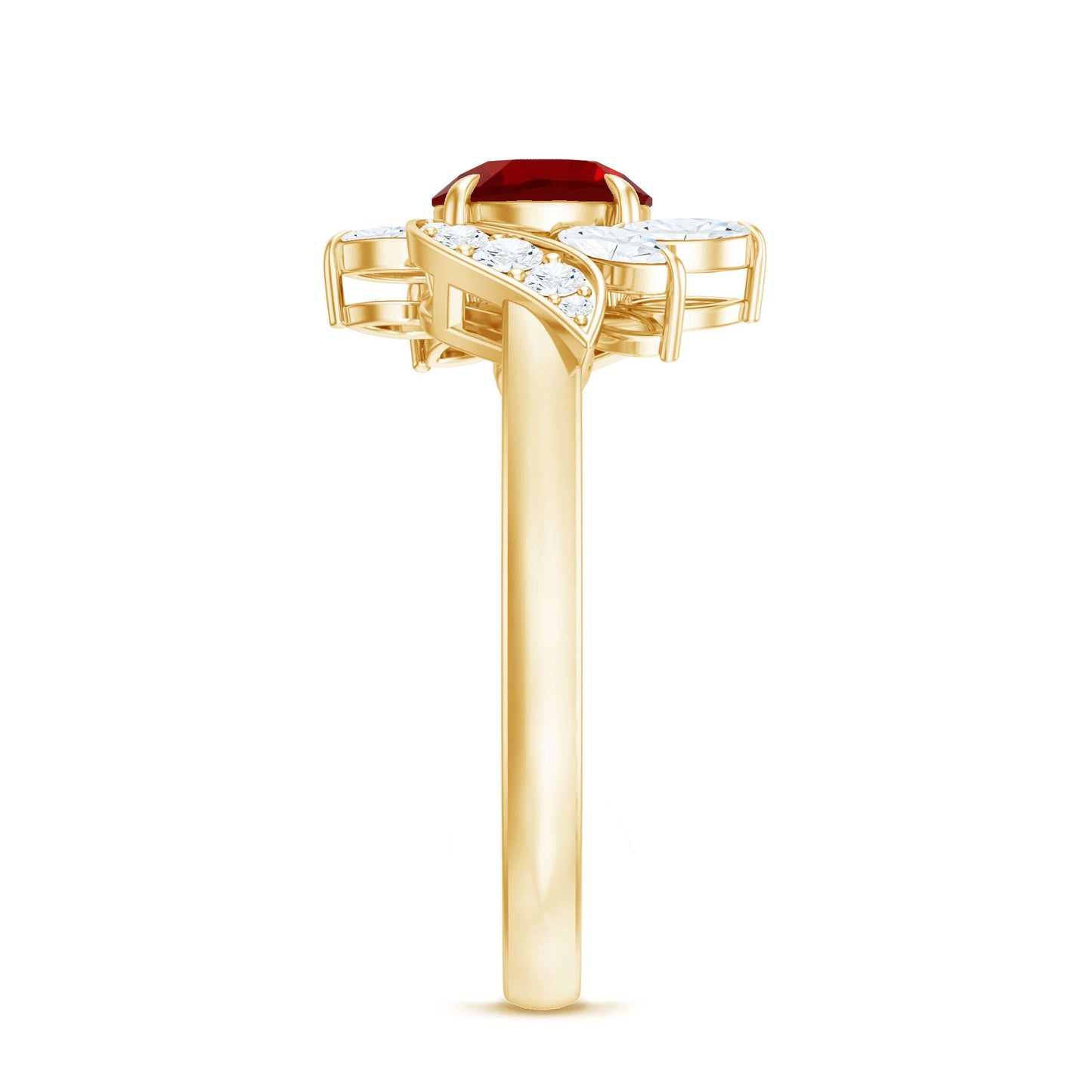 Certified Lab Grown Ruby and Diamond Flower Engagement Ring