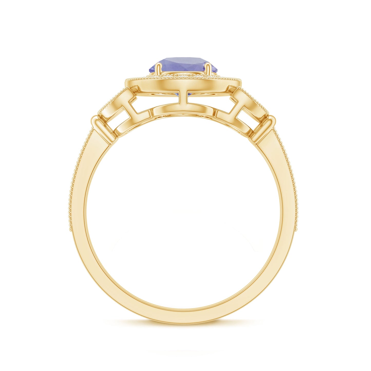 Real Tanzanite Retro Engagement Ring with Diamond Halo