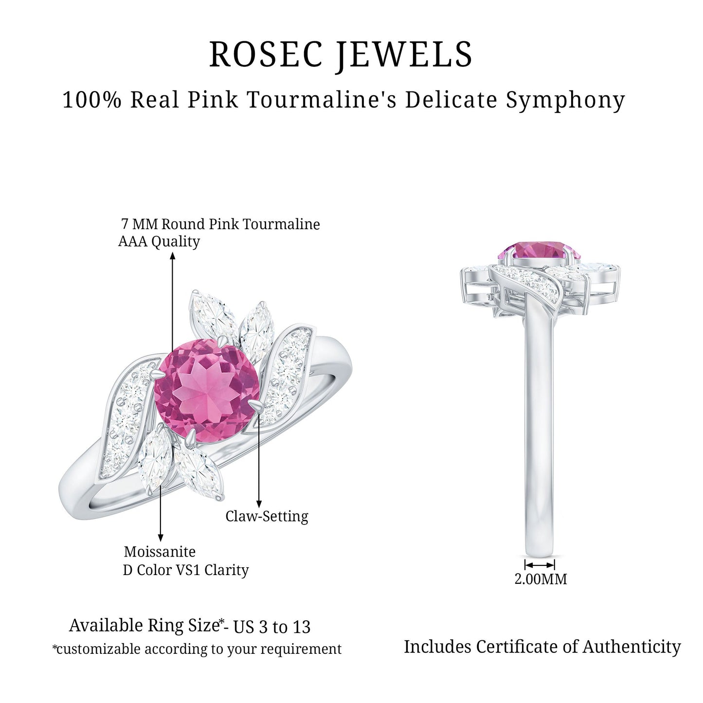 1.2 Carat Pink Tourmaline Flower Engagement Ring with Diamond