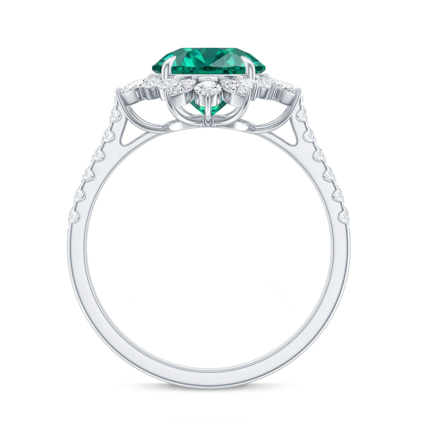 Certified 8 mm Lab Grown Emerald Cocktail Ring with Halo