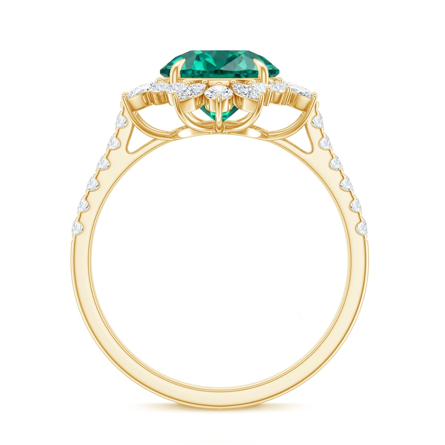 Certified 8 mm Lab Grown Emerald Cocktail Ring with Halo