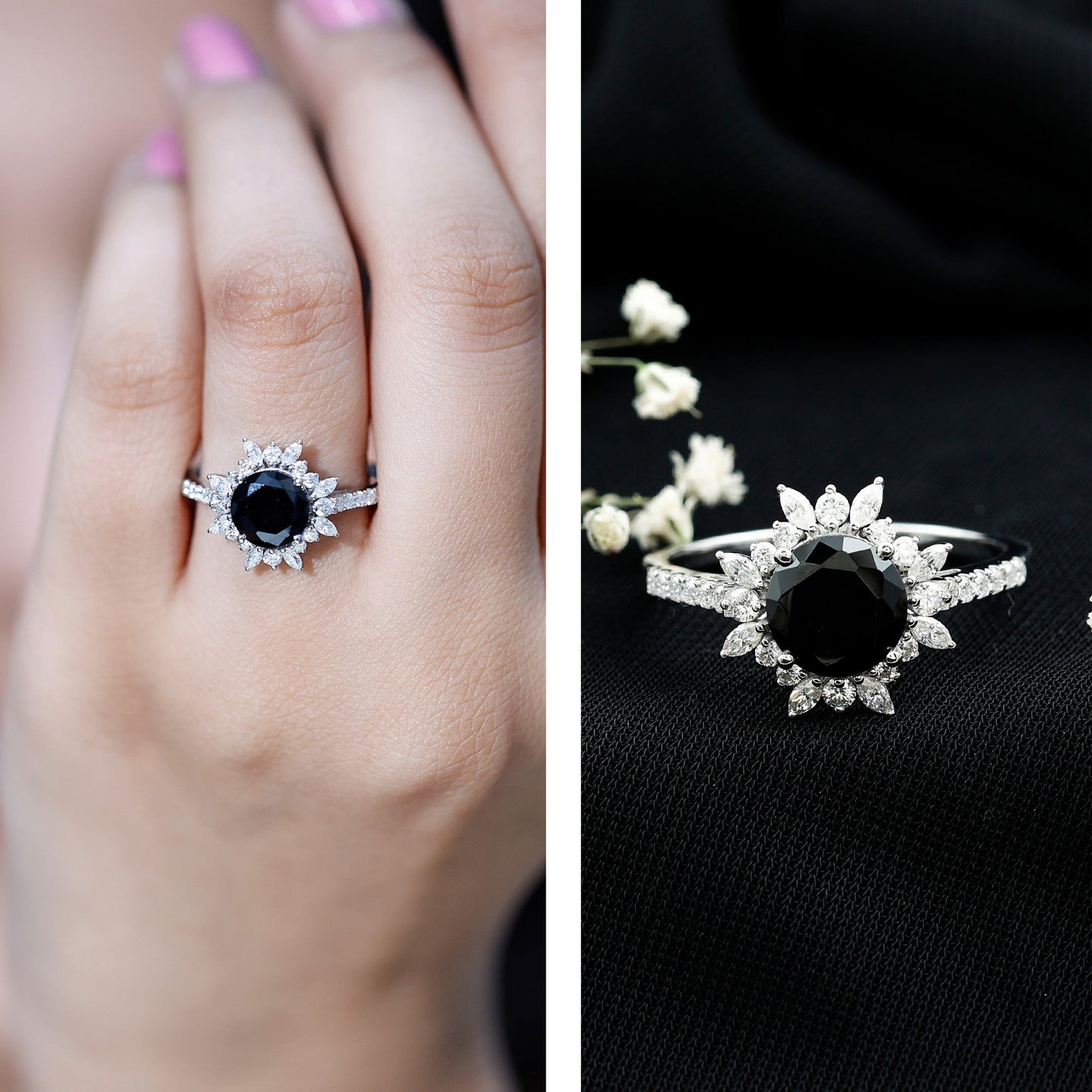 Certified 2 Carat Lab Grown Black Diamond Halo Engagement Ring For Women