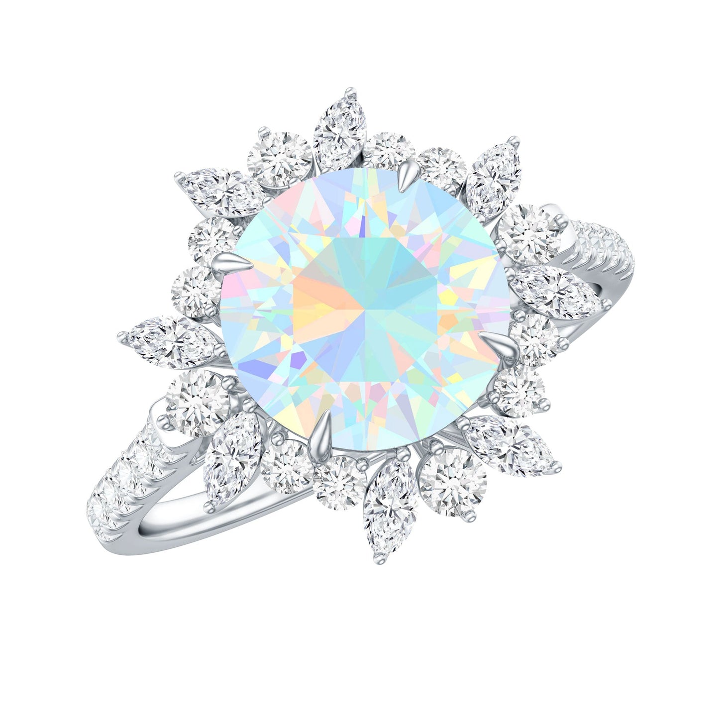 Natural 2 Carat Opalescent Halo Engagement Ring with Moissanite