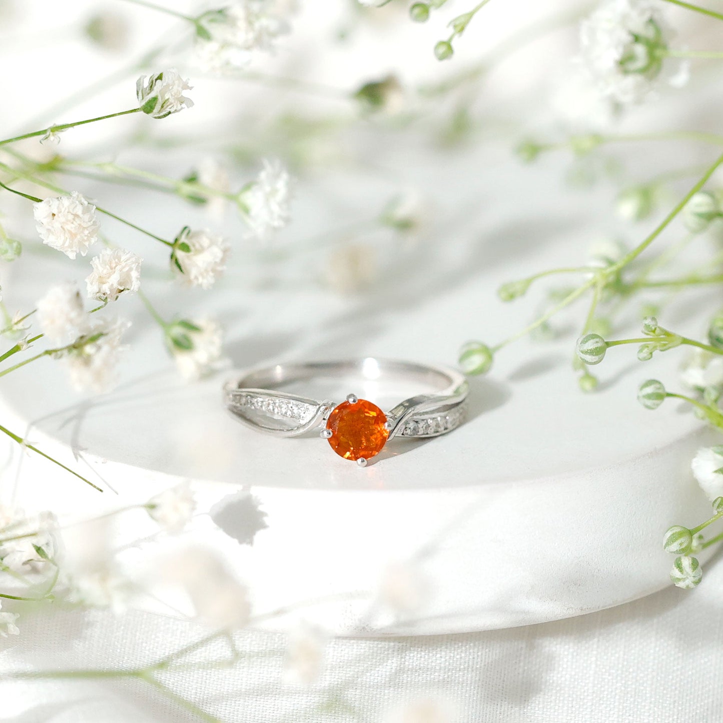 Orange Fire Opal Infinity Engagement Ring with Diamonds