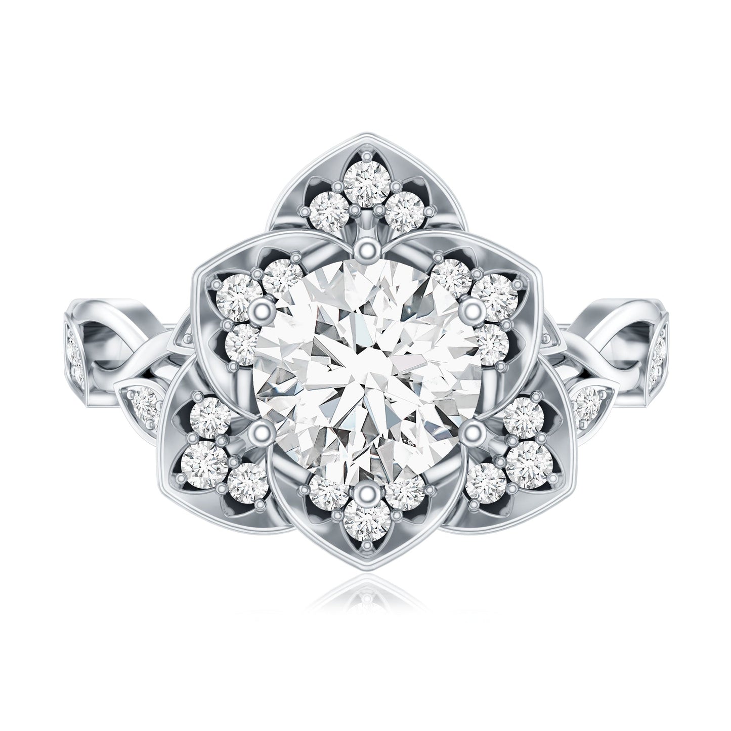 Nature Inspired Moissanite Flower Engagement Ring with Certificate