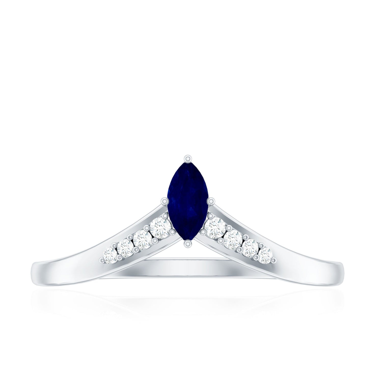 Natural Marquise Blue Sapphire Chevron Enhancer Ring with Diamond