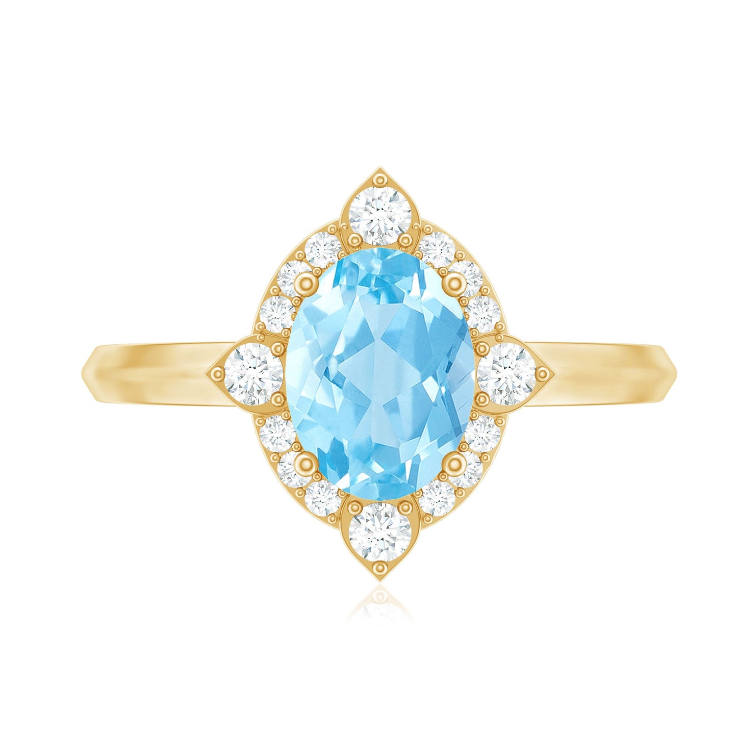 1 Carat Oval Engagement Ring with Real Aquamarine and Diamond
