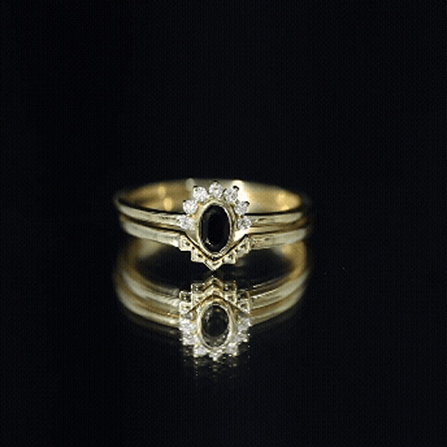 Genuine Black Onyx and Diamond Promise Ring Set in Yellow Gold Plated Silver