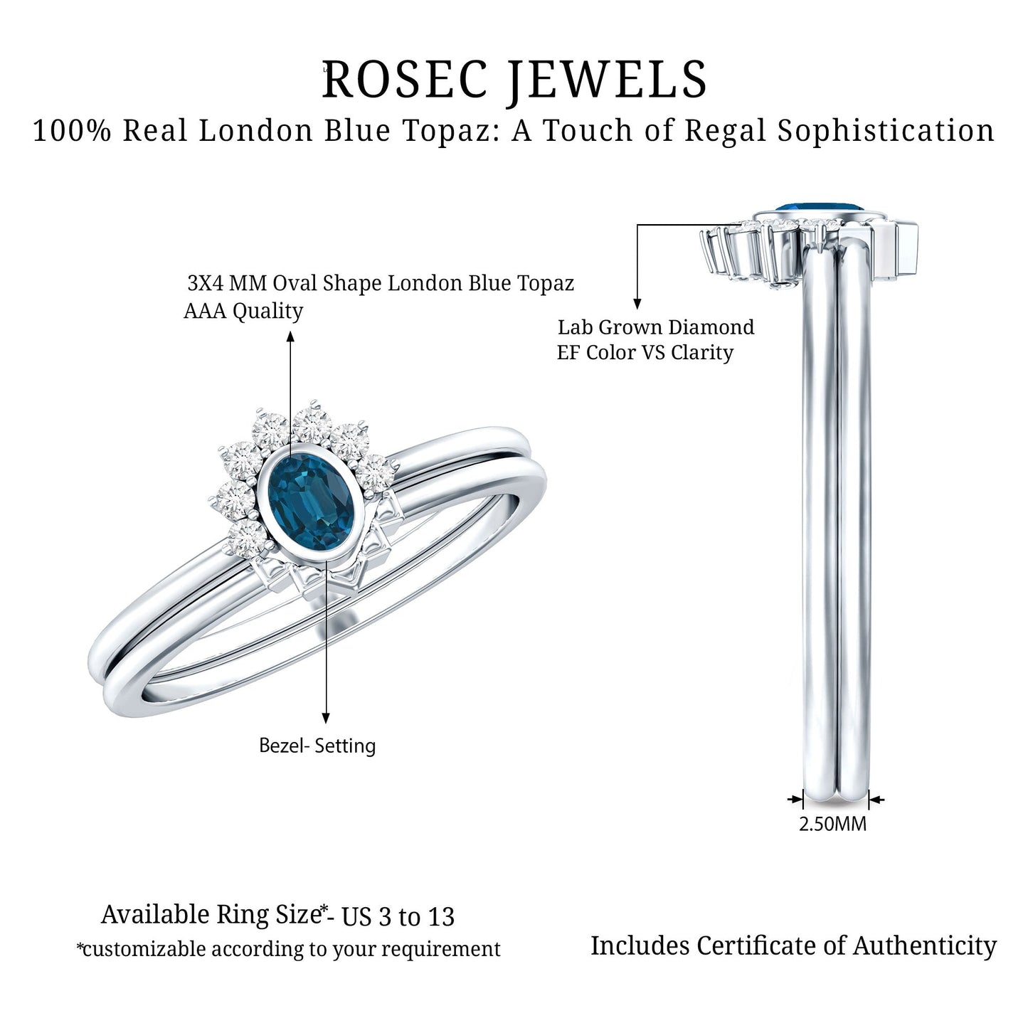 Real London Blue Topaz Engagement Ring With Enhancer in Silver