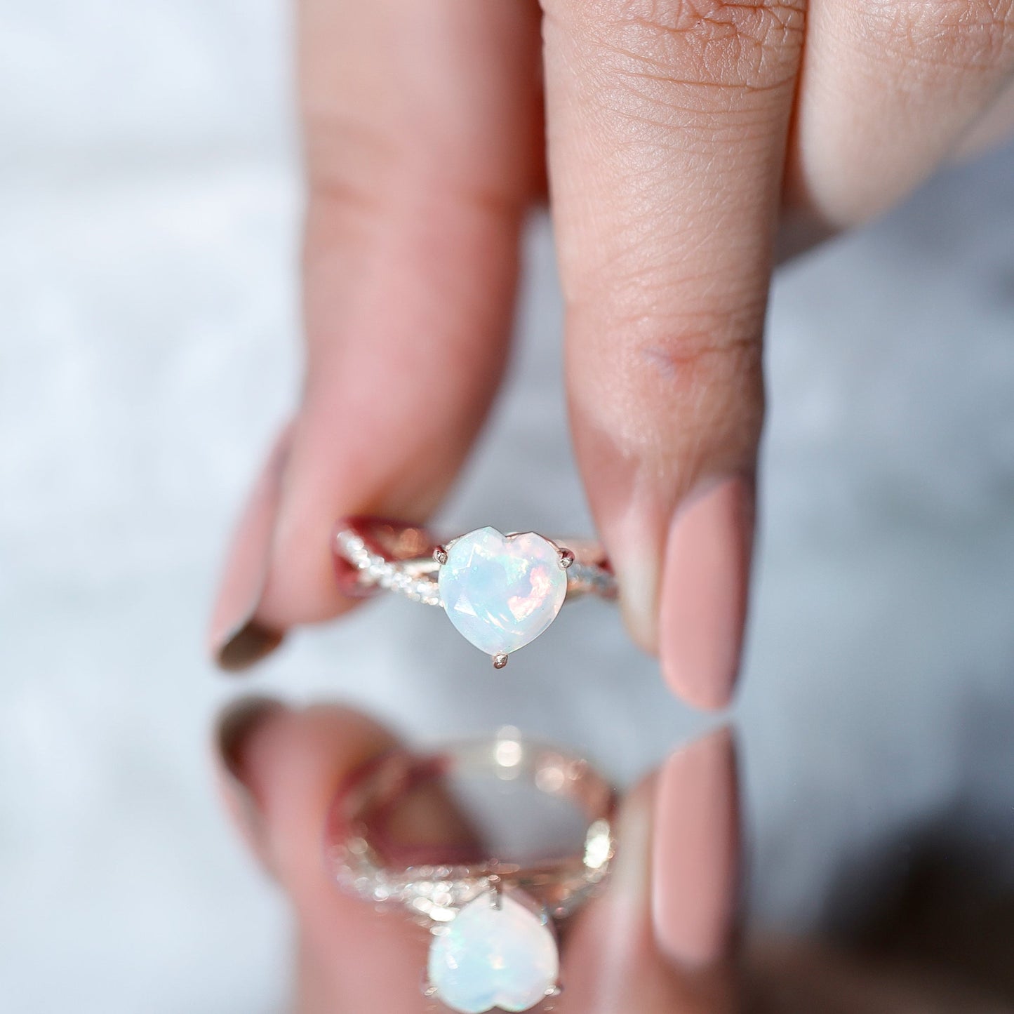 Natural 2 Carat Ethiopian Opal Heart Shaped Engagement Ring With Certificate
