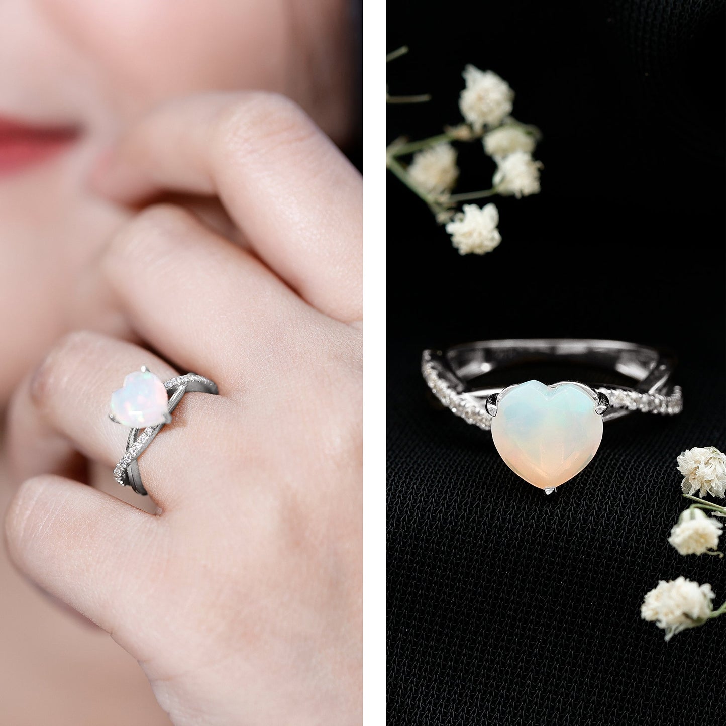 Natural 2 Carat Ethiopian Opal Heart Shaped Engagement Ring With Certificate