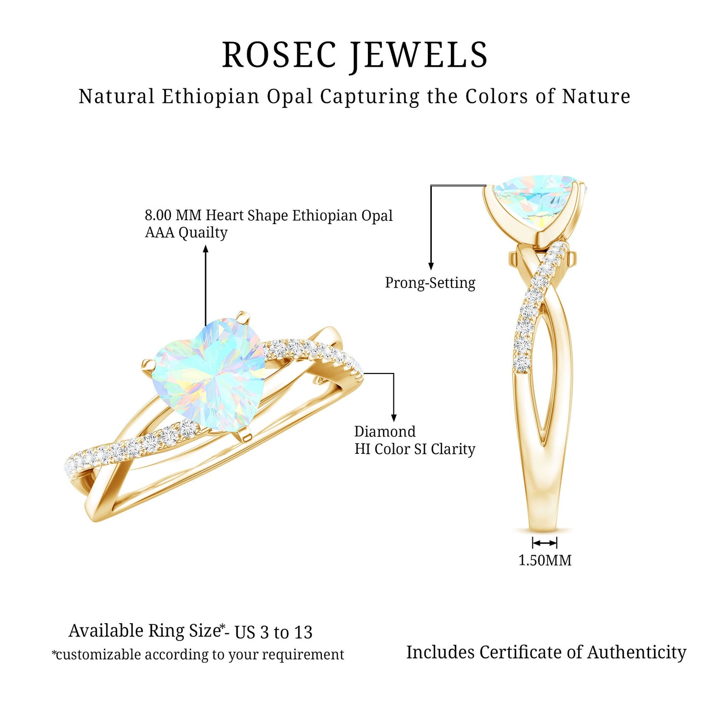 Natural 2 Carat Ethiopian Opal Heart Shaped Engagement Ring With Certificate