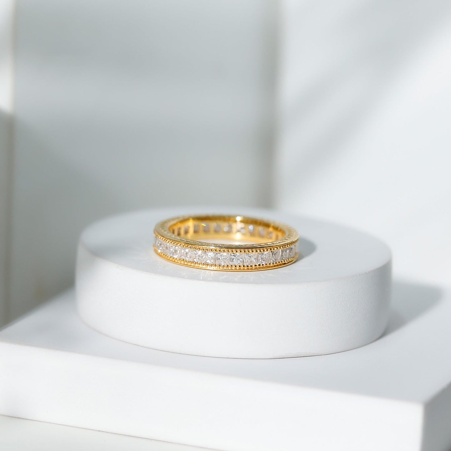 Channel Set Princess Cut Moissanite Eternity Band Ring