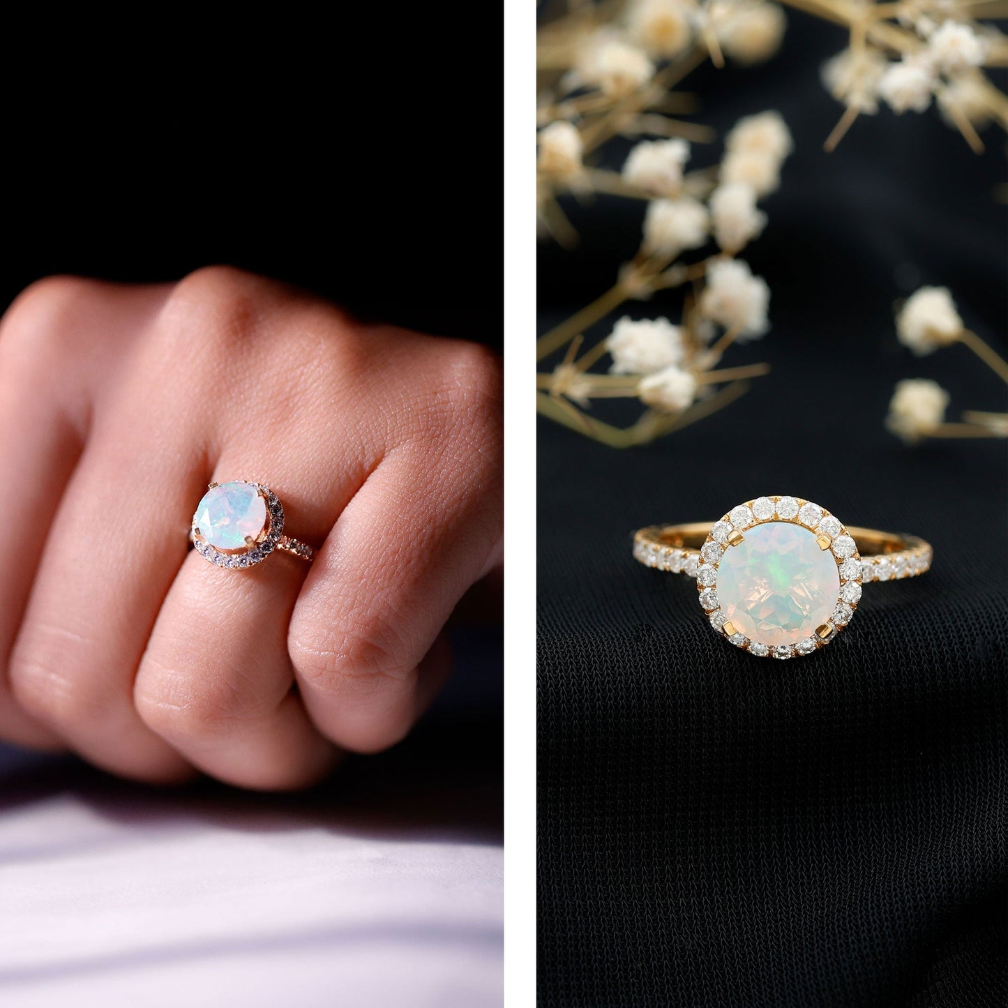 Certified Genuine 2 Carat Ethiopian Opal Engagement Ring with Halo