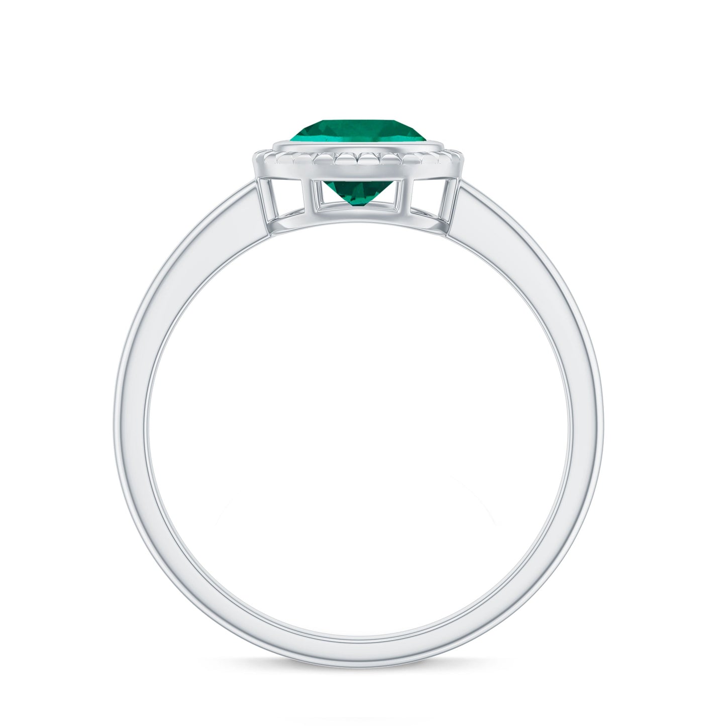 Certified 0.8 Carat Lab Grown Emerald Solitaire Engagement Ring in Bezel Setting