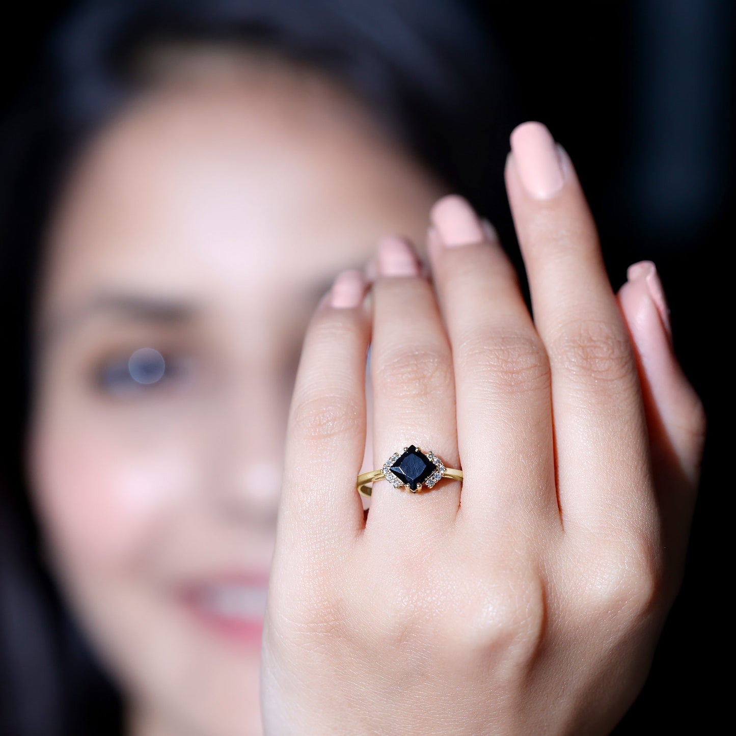 1 Carat Lab Grown Black and White Diamond Princess Cut Engagement Ring